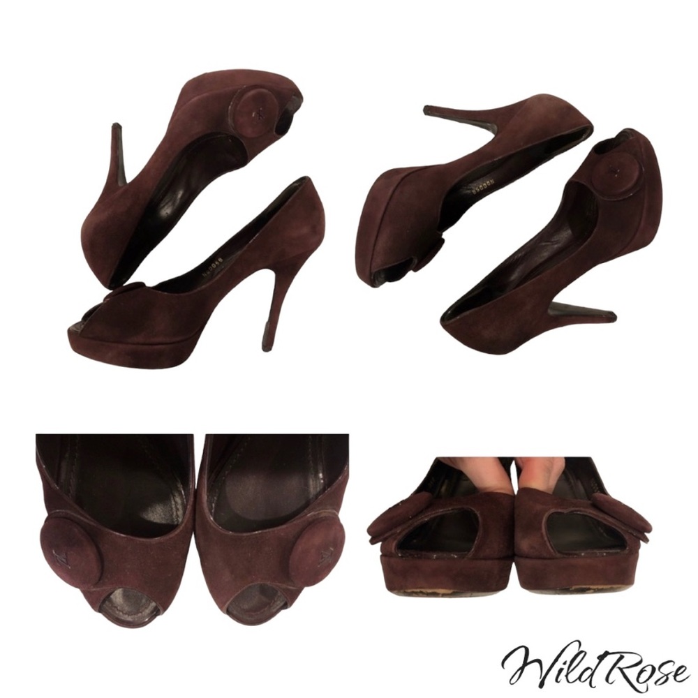 LOUIS VUITTON Aubergine Purple Suede Chelsea Peep-Toe Pumps Size 36.5 - Picture 14 of 16